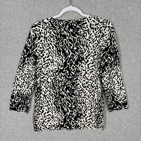 Talbots Cardigan Sweater Womens Medium Black White Animal Thin Button Career‎ - Picture 11 of 12